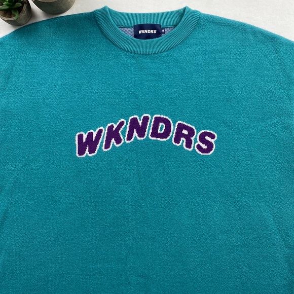 WKNDRS Wavy Chest Logo Long Sleeve Crewneck Sweater (Turquoise/Purple/White) - Picture 5 of 15
